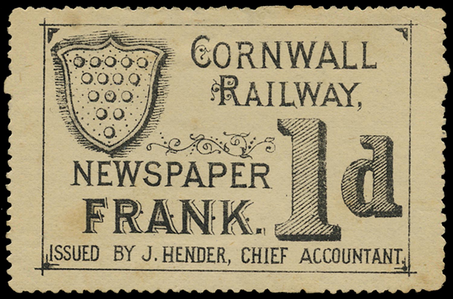 GB 1885 Railway - Cornwall Railway Newspaper Frank label