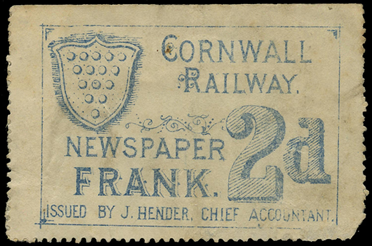 Frank Label GB 1885 Railway - Cornwall Railway Newspaper Frank label – Stanley Gibbons
