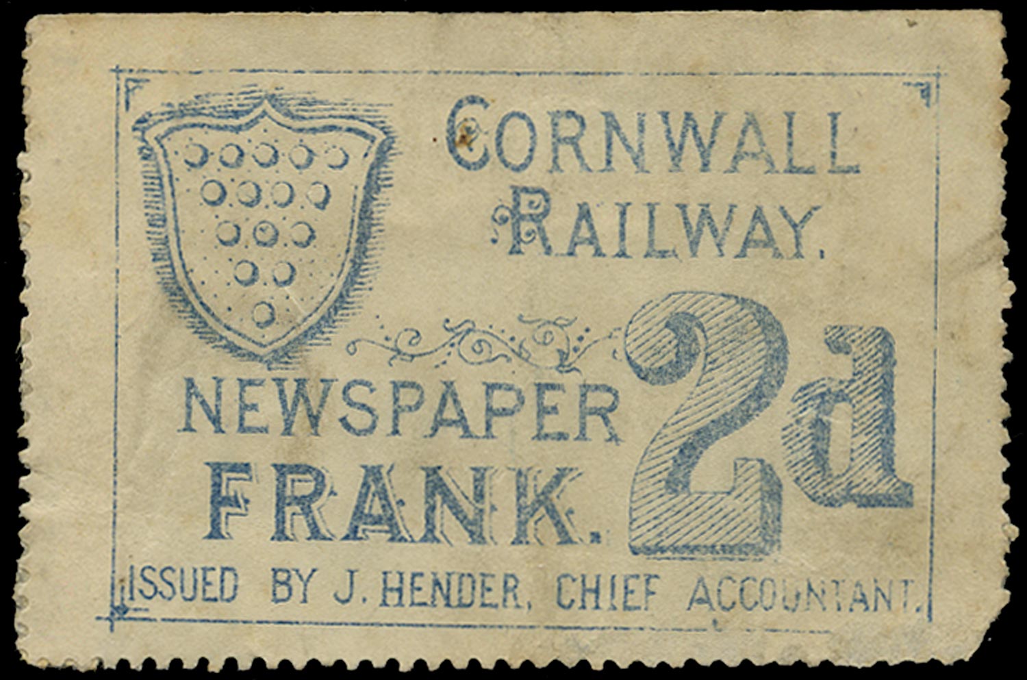 GB 1885 Railway - Cornwall Railway Newspaper Frank label