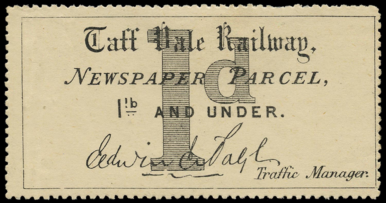 GB 1865 Railway - Taff Vale Railway Newspaper Parcel label