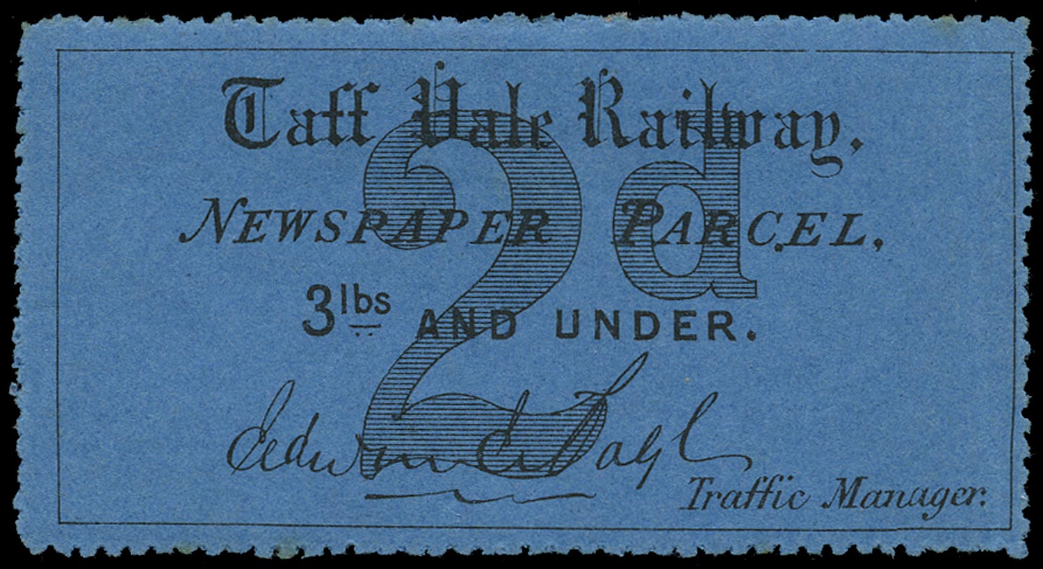 GB 1865 Railway - Taff Vale Railway Newspaper Parcel label