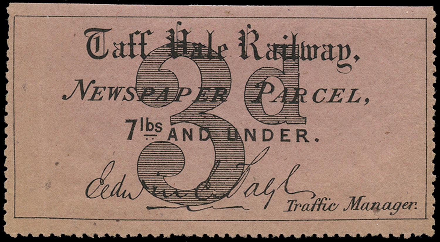 GB 1865 Railway - Taff Vale Railway Newspaper Parcel label