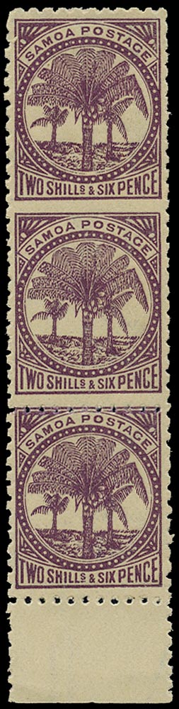 SAMOA 1886  SG64ba Mint 2s6d deep purple error imperf between