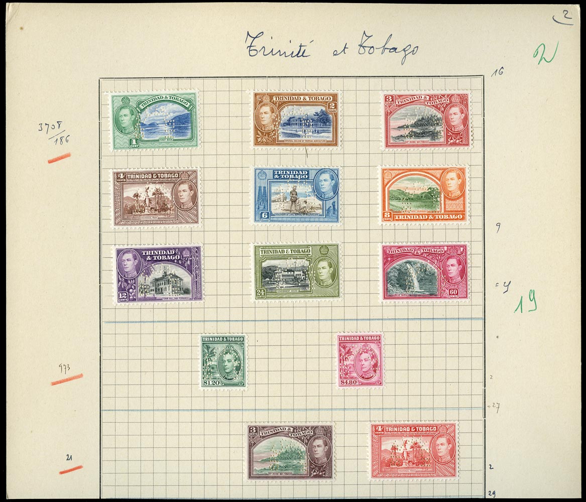 TRINIDAD & TOBAGO 1938  SG246s/56s Specimen KGVI set of 13 to $4.80