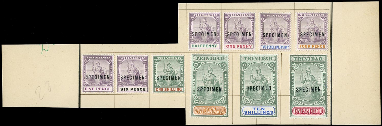 TRINIDAD 1896  SG114s/24s Specimen QV set of 10 to £1