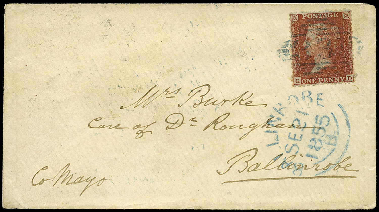 GB 1855  SG29var Pl.12 Cover - blue Moate cancel