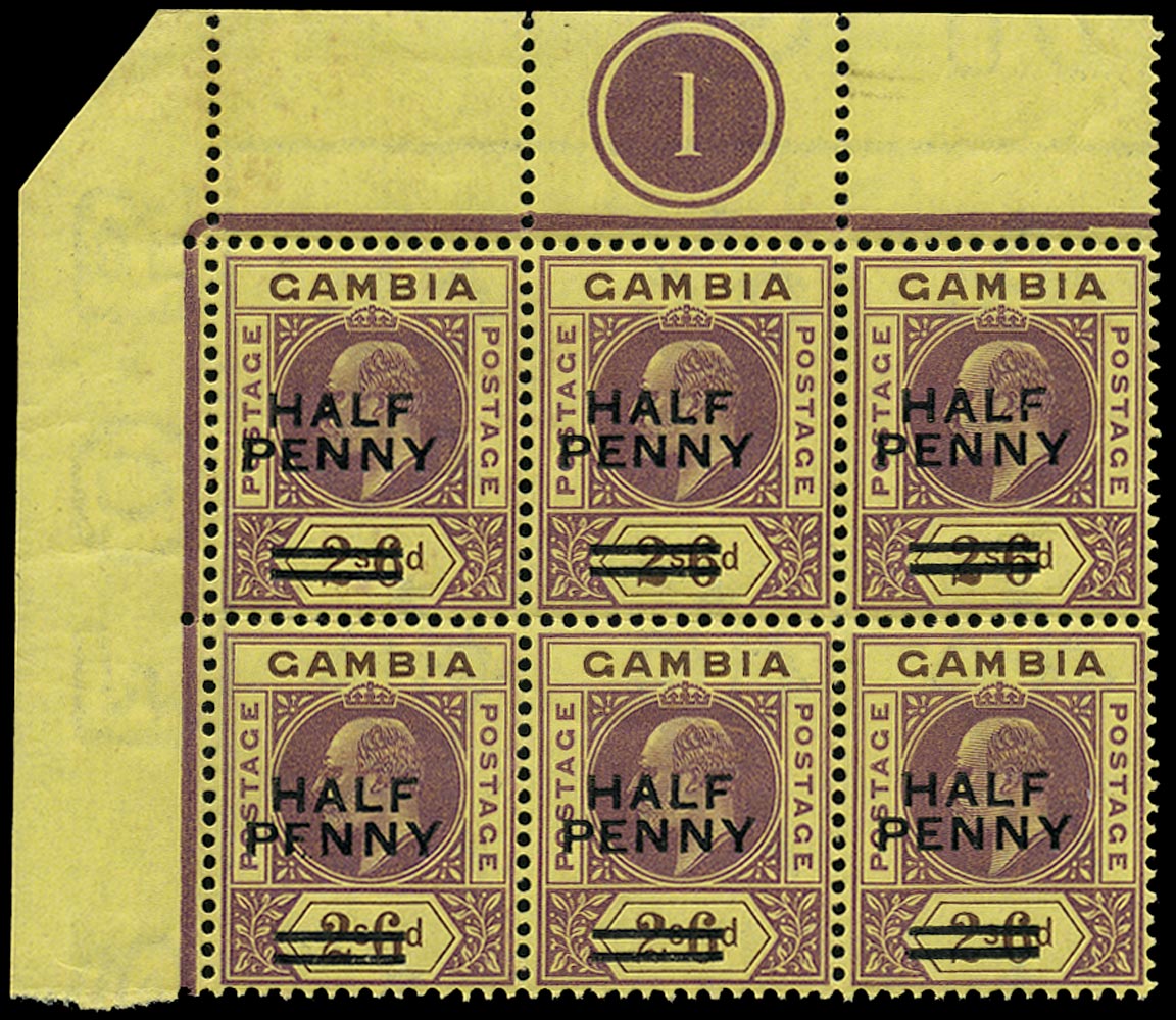 GAMBIA 1906  SG69 Mint &frac12; PENNY on 2s6d purple and brown on yellow paper