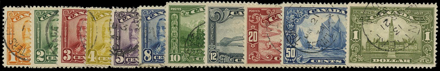 CANADA 1928  SG275/85 Used KGV 'Scroll' set of 11 to $1