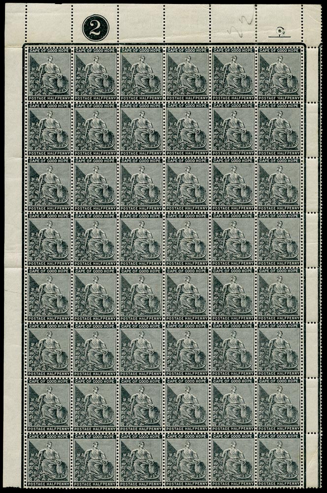 CAPE OF GOOD HOPE 1884  SG48a Mint &frac12;d grey-black watermark Cabled Anchor block of 48