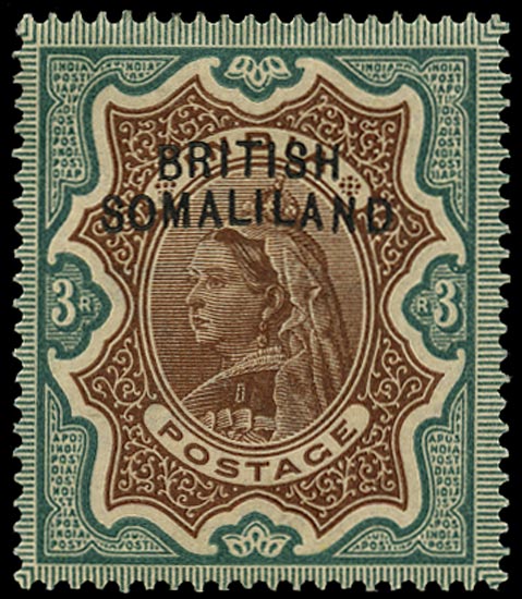 SOMALILAND PROTECT 1903  SG12a Mint QV 3r brown and green variety Curved overprint