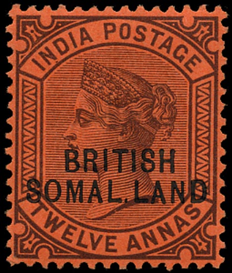 SOMALILAND PROTECT 1903  SG20c Mint QV 12a purple on red paper variety SOMAL.LAND