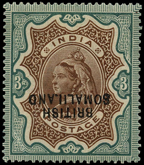 SOMALILAND PROTECT 1903  SG23a Mint QV 3r brown and green variety Overprint Inverted