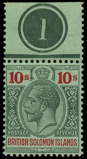 SOLOMON ISLANDS 1914  SG37 Mint KGV 10s green and red on green paper watermark MCA