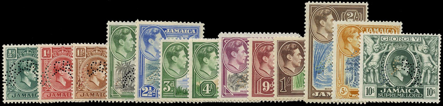 JAMAICA 1938  SG121s/33s Specimen KGVI set of 13 to 10s