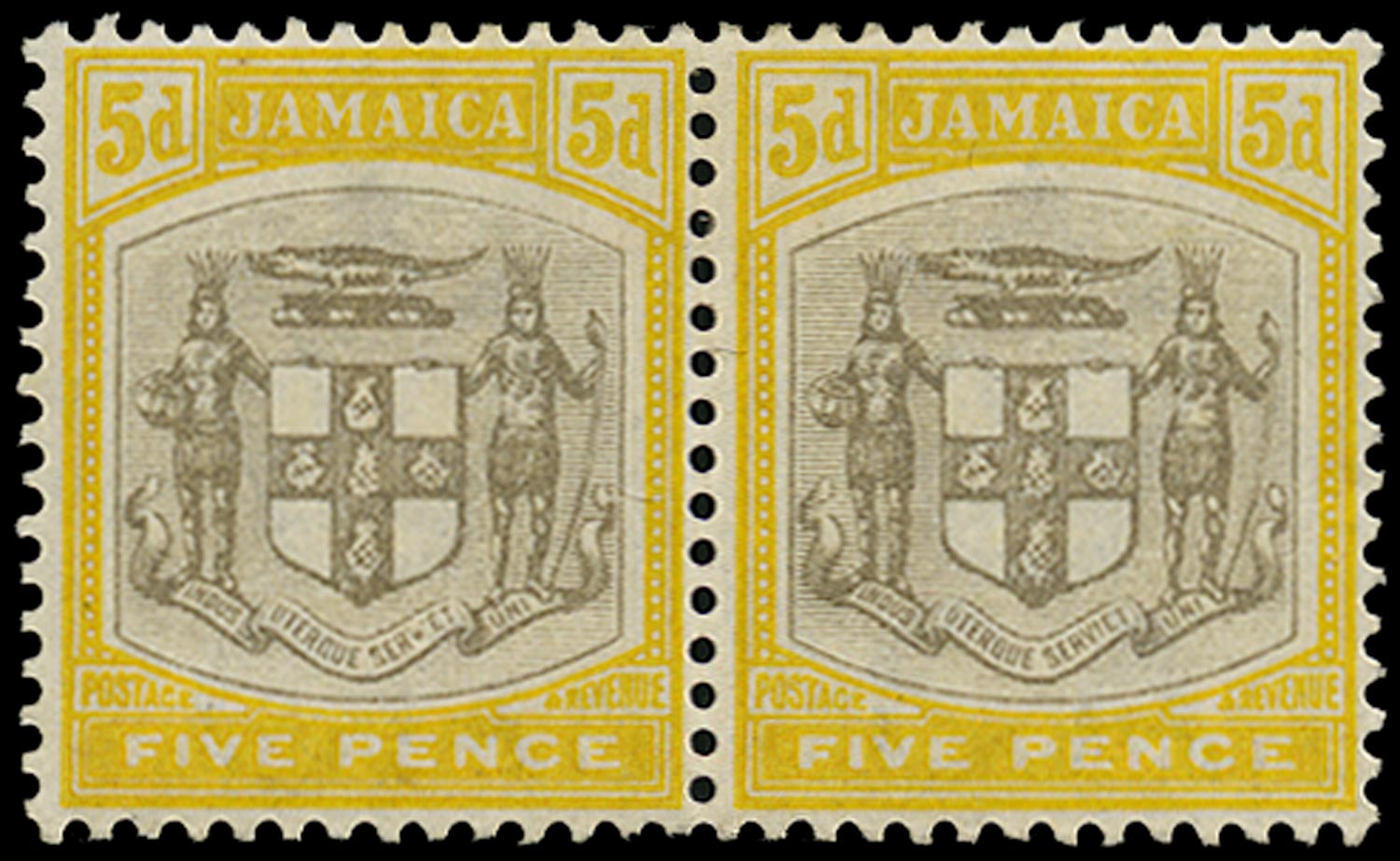 JAMAICA 1903  SG36a Mint 5d grey and yellow Arms variety 'SER.ET' for 'SERVIET'