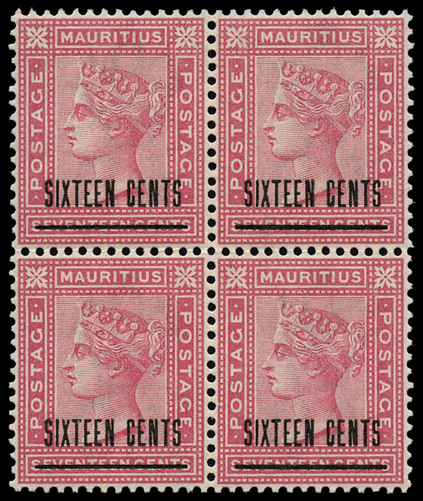 MAURITIUS 1883  SG115 Mint unmounted QV 16c on 17c block of 4