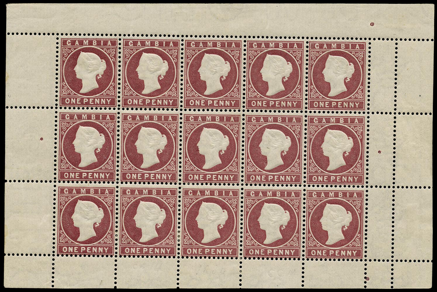 GAMBIA 1880  SG12B Mint 1d maroon watermark CC upright complete sheet