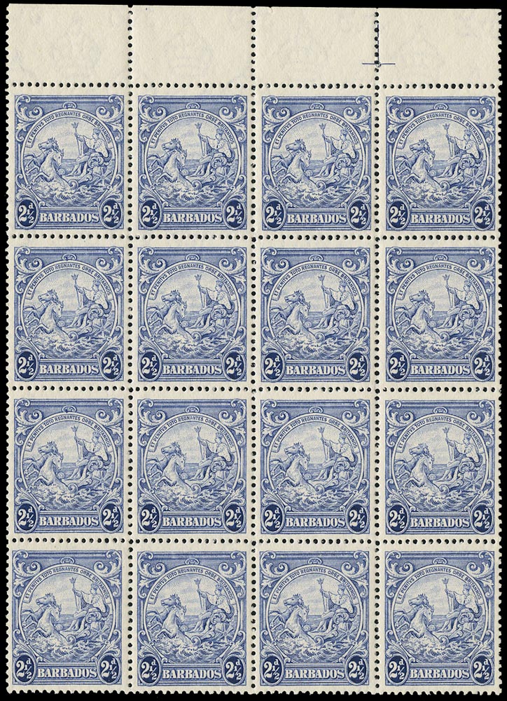 BARBADOS 1938  SG251a Mint KGVI 2&frac12;d ultramarine variety Mark on central ornament