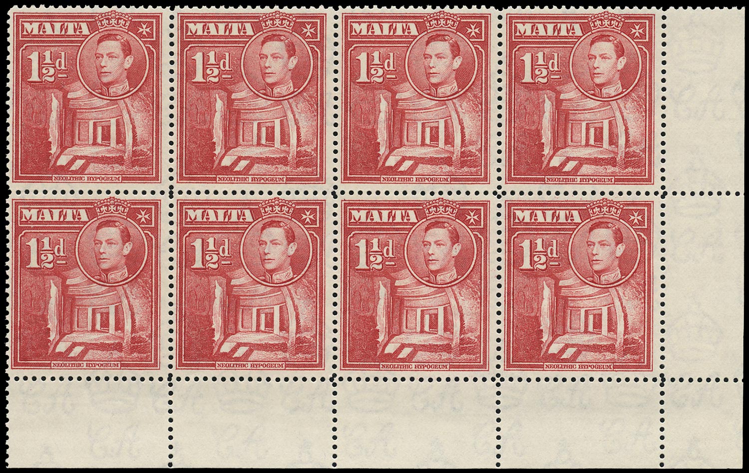 MALTA 1938  SG220a Mint unmounted KGVI 1&frac12; scarlet variety Broken cross