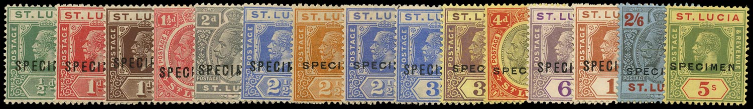 ST LUCIA 1921  SG91s/105s Specimen KGV set of 15 to 5s Script watermark