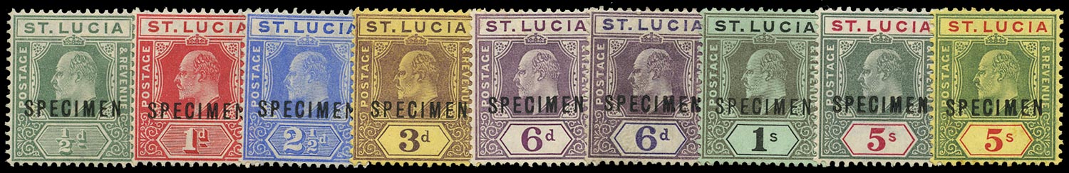 ST LUCIA 1904  SG65s/77s Specimen KEVII set of 9 to 5s (both)