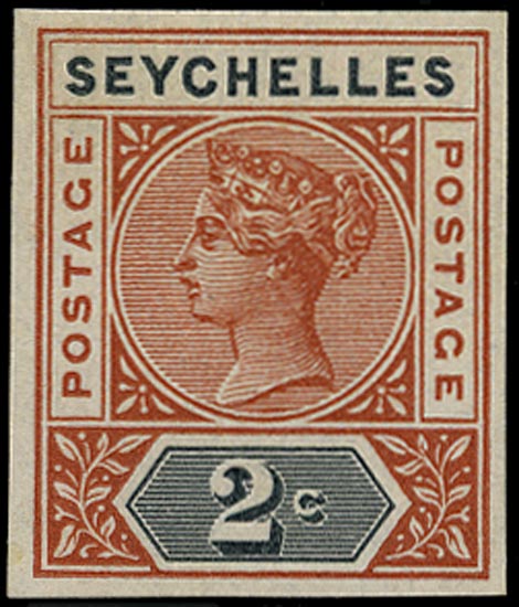 SEYCHELLES 1899  SG28 Proof 2c colour trial in orange-brown and black