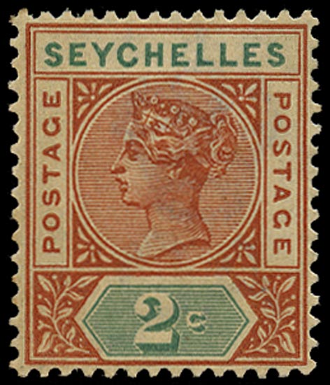 SEYCHELLES 1897  SG28a Mint QV 2c orange-brown and green variety Repaired S