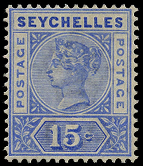 SEYCHELLES 1897  SG30a Mint QV 15c ultramarine variety Repaired S