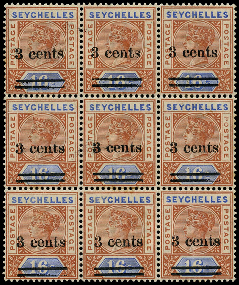 SEYCHELLES 1901  SG38d Mint 3c on 16c variety Malformed S