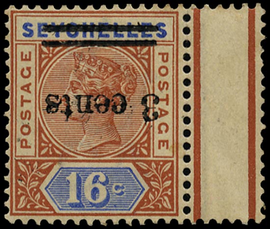 SEYCHELLES 1901  SG38a Mint 3c on 16c error surcharge inverted