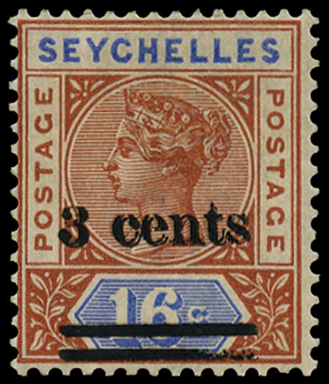 SEYCHELLES 1901  SG38b Mint 3c on 16c error surcharge double