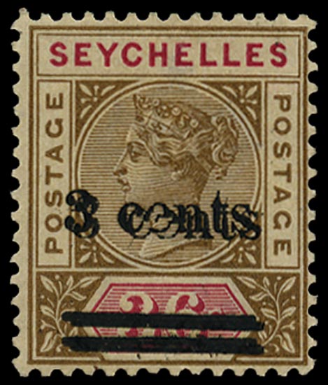 SEYCHELLES 1901  SG39a Mint 3c on 36c error surcharge double