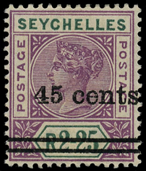 SEYCHELLES 1902  SG45b Mint QV 45c on 2r25 variety Repaired 'S'