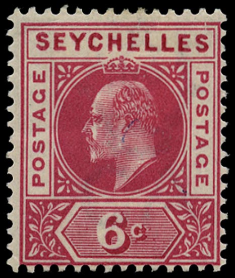 SEYCHELLES 1903  SG48 var Mint KEVII 6c carmine watermark CA variety Slotted frame