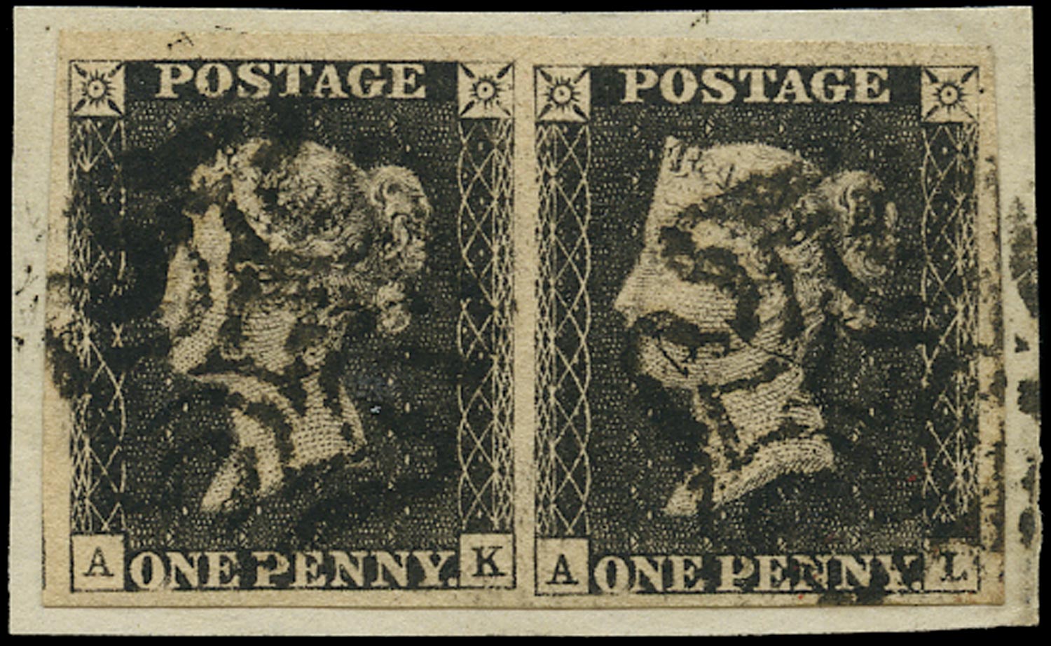 GB 1840  SG3 Pl.10 Used VFU horizontal pair black MC's (AK-AL)
