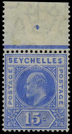 SEYCHELLES 1906  SG64a Mint KEVII 15c watermark MCA variety Dented frame