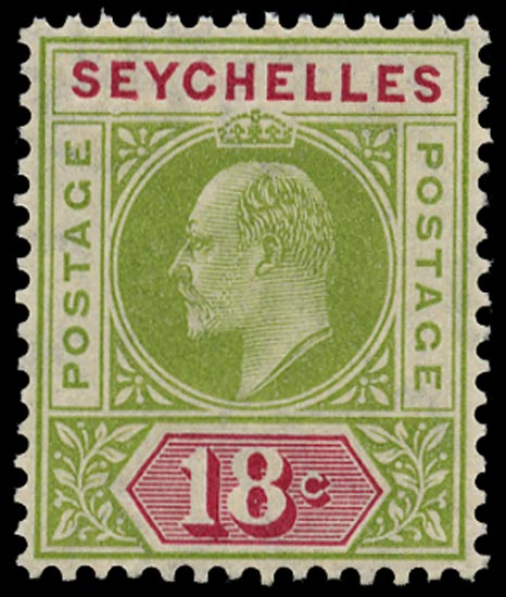 SEYCHELLES 1906  SG65a Mint KEVII 18c watermark MCA variety Dented frame