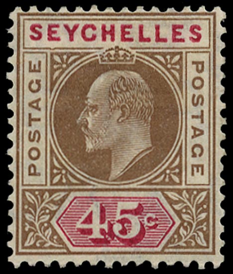 SEYCHELLES 1906  SG67a Mint KEVII 45c watermark MCA variety Dented frame
