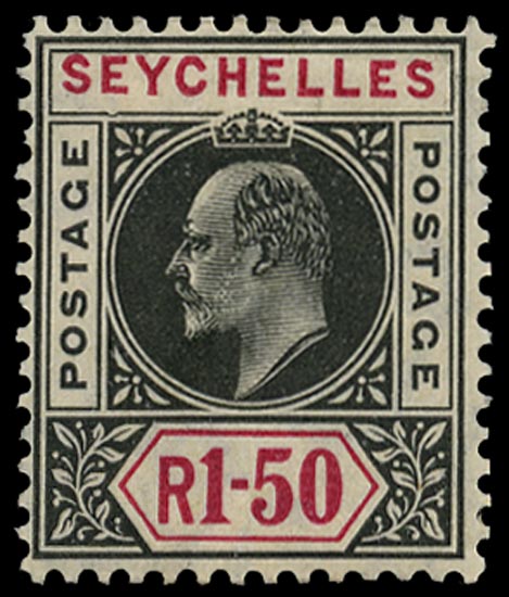 SEYCHELLES 1906  SG69a Mint KEVII 1r50 watermark MCA variety Dented frame