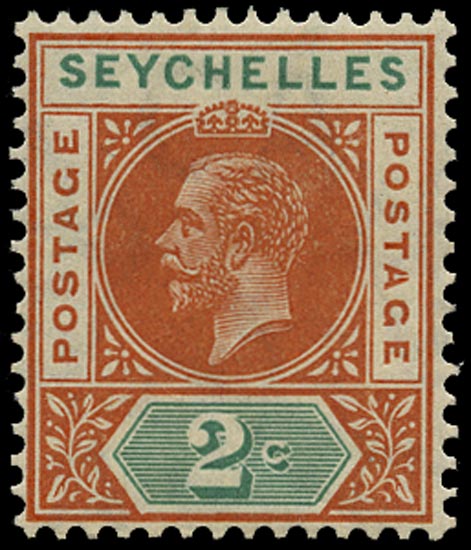 SEYCHELLES 1912  SG71a Mint KGV 2c watermark MCA variety Split A