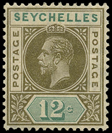 SEYCHELLES 1912  SG74a Mint KGV 12c watermark MCA variety Split A