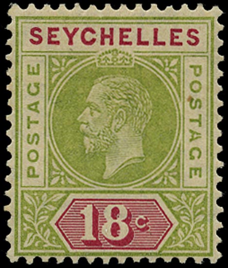 SEYCHELLES 1912  SG76a Mint KGV 18c watermark MCA variety Split A