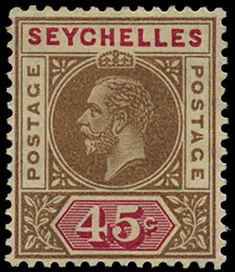 SEYCHELLES 1912  SG78a Mint KGV 45c watermark MCA variety Split A