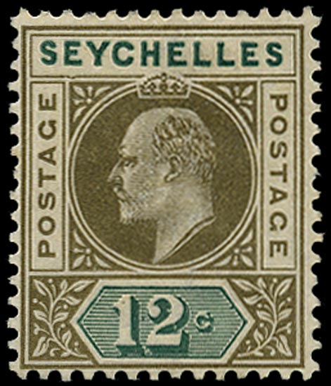 SEYCHELLES 1903  SG49a Mint KEVII 12c variety Dented frame