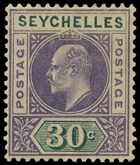 SEYCHELLES 1903  SG52a Mint KEVII 30c variety Dented frame