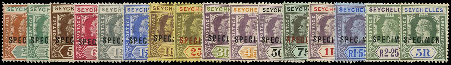 SEYCHELLES 1917  SG82s/97s Specimen KGV set of 16 to 5r watermark MCA