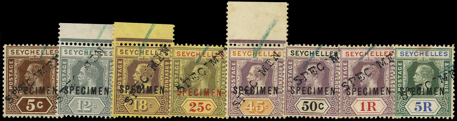 SEYCHELLES 1917  SG84s/97s btwn Specimen KGV 5c to 5r ex Bechuanaland Post office archive
