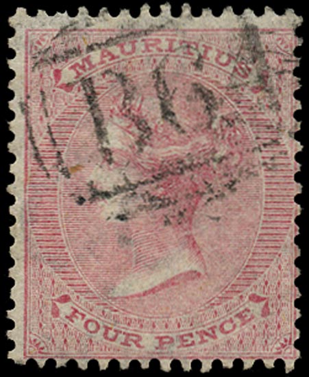 SEYCHELLES 1863  SGZ20 Cancel Mauritius 4d rose watermark CC with B64