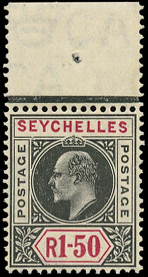 SEYCHELLES 1906  SG69a Mint unmounted KEVII 1r50 watermark MCA variety Dented Frame