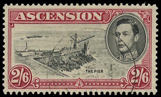 ASCENSION 1938  SG45b Used 2s6d perf 13&frac12; with Davit flaw